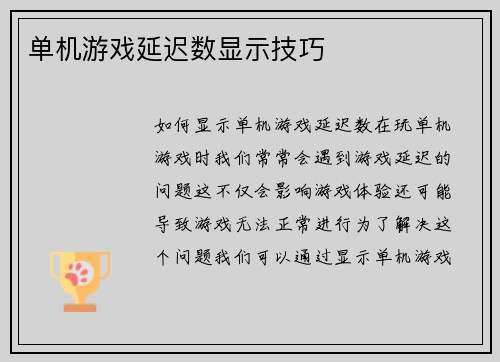 单机游戏延迟数显示技巧